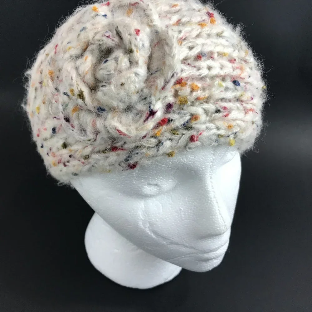 Creme Knit headband with knit flower accent